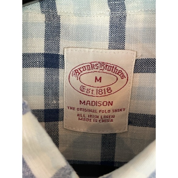 Brooks Brothers Madison Shirt Men's Medium All Irish Linen Blue Plaid Casual - Picture 4 of 8